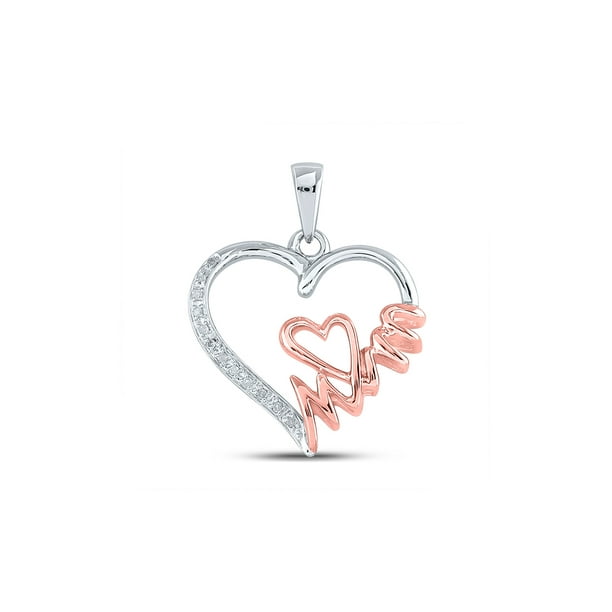 Sterling Silver Two-tone Womens Round Diamond Double Heart Pendant 1//20 Cttw